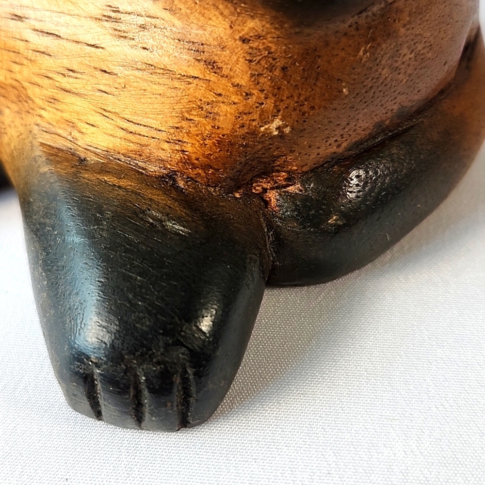 Mandalay Bay Co Black Brown Carved Wood Yawning Cat Figurine Scuplture Thailand - Picture 8 of 16